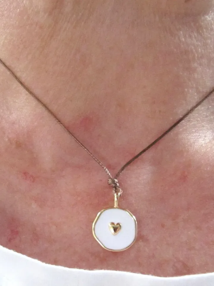 Chain white enamel with heart - gold plated necklace, love, happiness, friendship chain boho, Christmas gift women