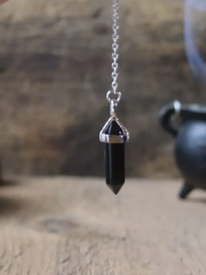 Arachne's Pendulum, Black Onyx Pendulum with Web and Spider, Silver Toned Black Pendulum for Dowsing, Spider Themed Pendulum