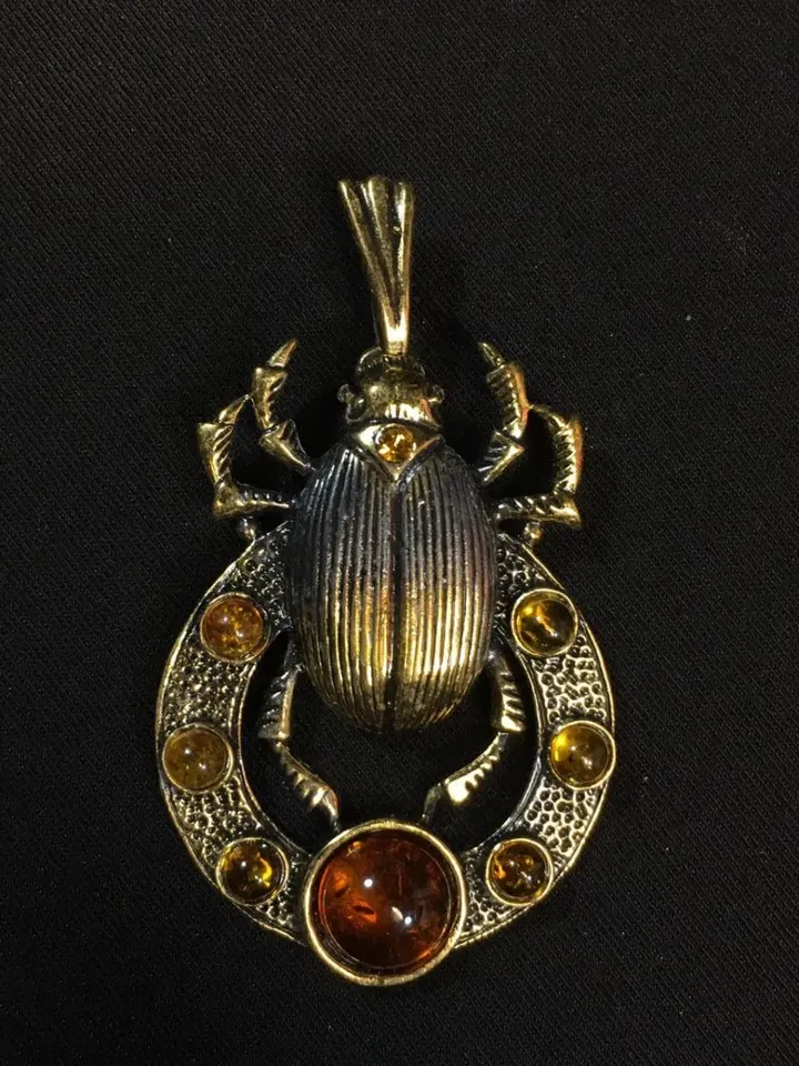 Scarab Beetle Necklace Brass Amber Pendant Spiritual Egyptian Jewelry gold black Totem Animal Amulet Pendant necklace