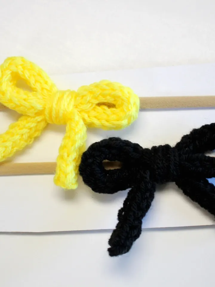 Black and Yellow Tied Yarn Bows on Nylon Headband Set of 2, Baby Shower Gifts Ideas, New Baby Head Wrap, Hair Ties for Little Girl, One Size