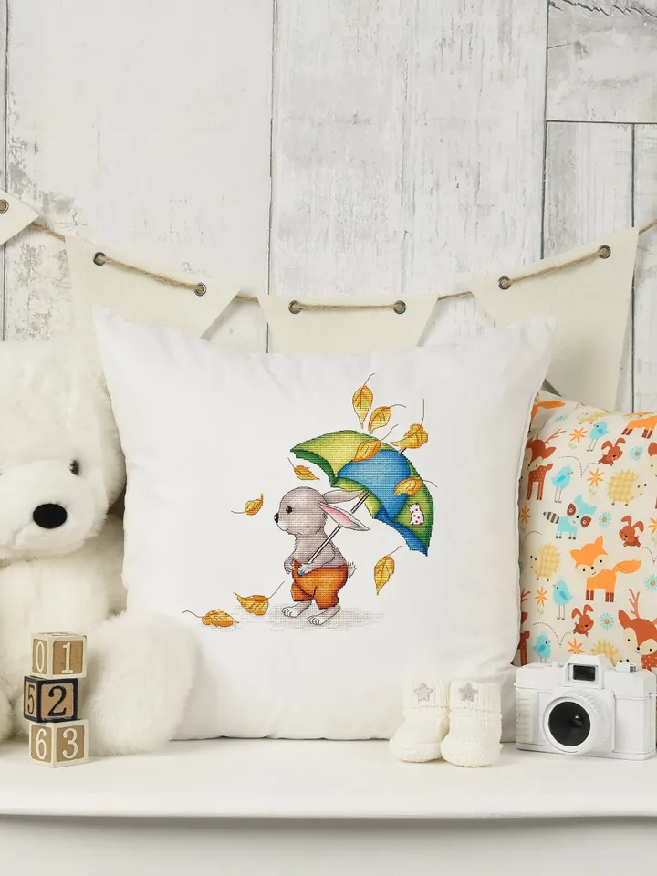 Rabbit Cross Stitch Pattern PDF, Animal Cross Stitch, Umbrella Embroidery, Funny Rabbit Embroidery, Instant Download PDF Design