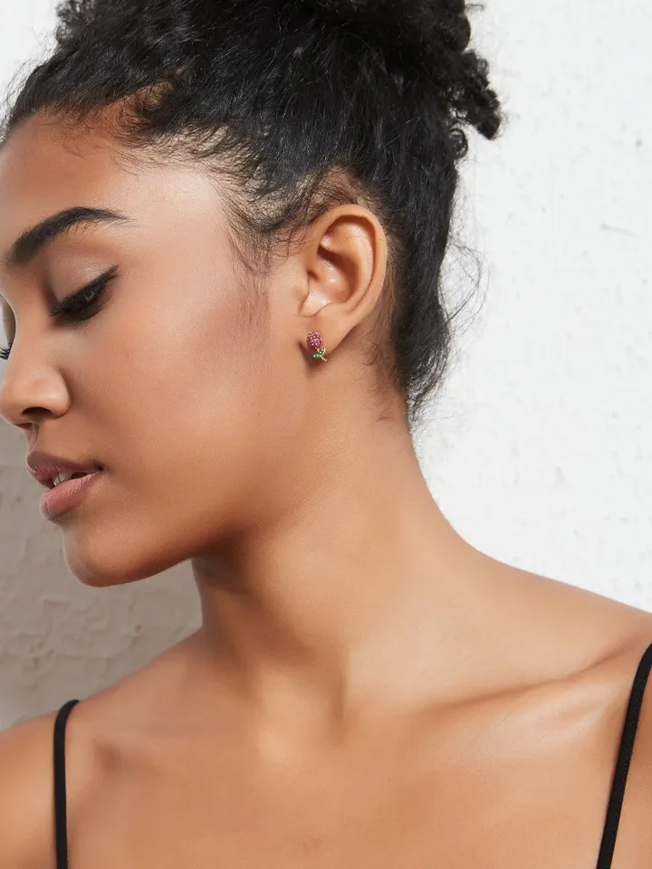 PERIMADE Crystal Tulip Stud Earrings • Pink Tulip Flower Statement Earrings • Sterling Silver Friendship Jewelry • Trendy Best Friend Gift