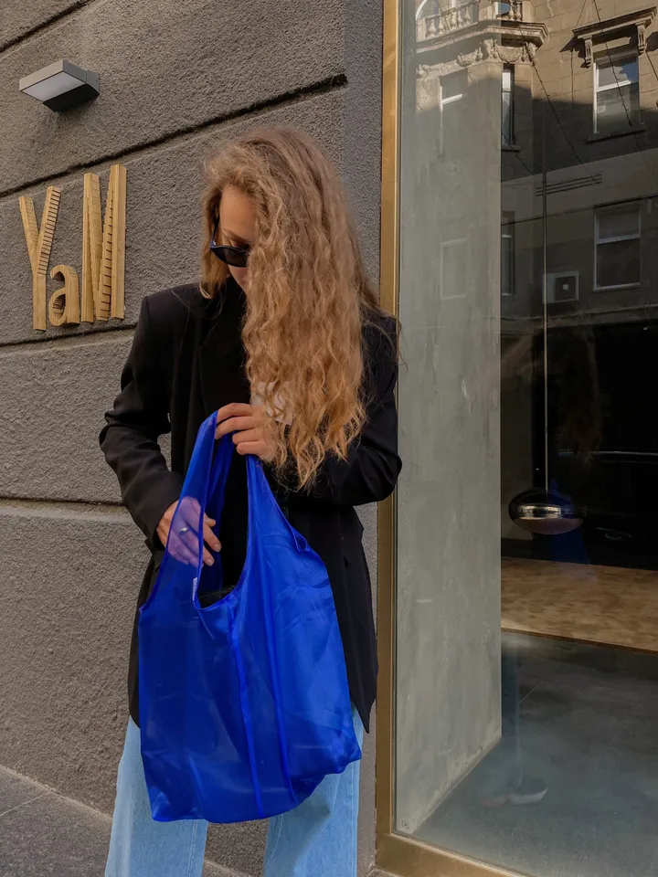 Blue tote bag aesthetic, Produce bags, Eco friendly bag, Beach bag