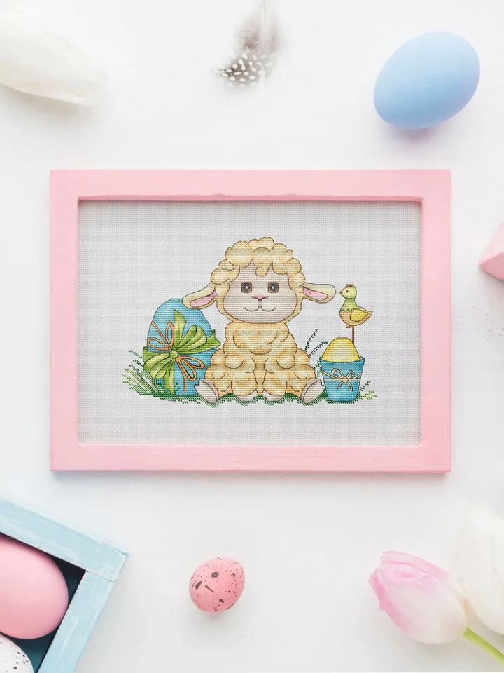 Easter Lamb Cross Stitch Pattern PDF, Easter Embroidery Pattern PDF, Modern cross stitch, Pdf Pattern