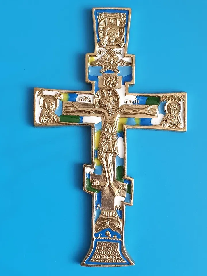 Orthodox cross ancient cross of 19 century brass enamel free shipping