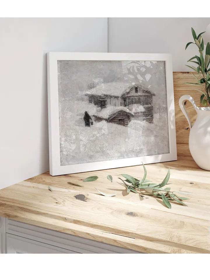 Snowy Landscape Antique Painting, Vintage Winter Printable Wall Art, Neutral Decor, Downloadable | 153