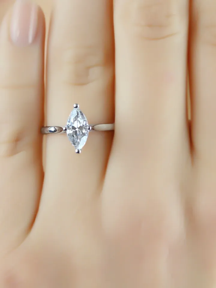 DIAMOND GOLD RING | Cubic Zirconia Solitaire Marquise Ring | Gift For Engagement | Women Wedding Ring | Handmade 14k Solid Gold Promise Ring
