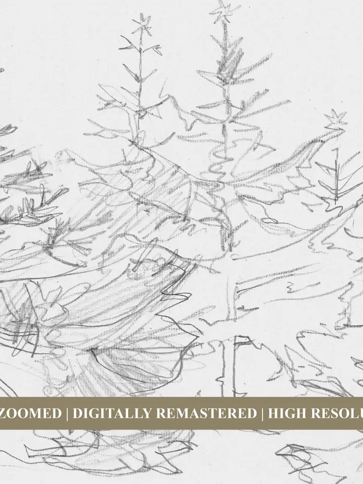 Minimalist Christmas Trees Wall Art Sketch, Vintage Holiday Farmhouse Decor, Printable | 341