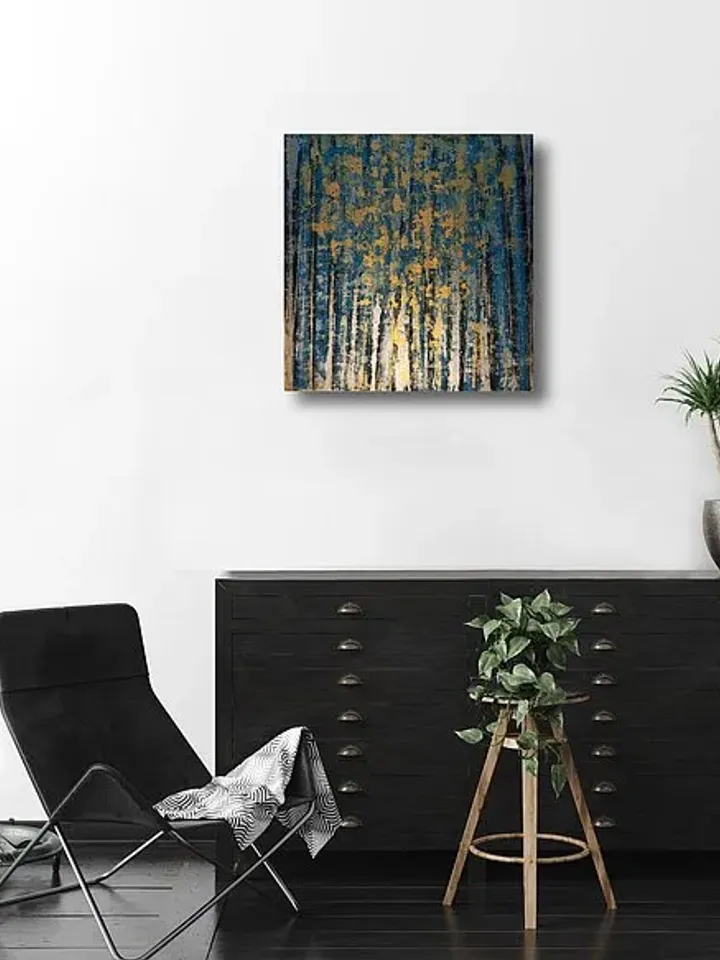 Abstract painting turquoise and gold Abstract trees canvas art Abstract painting