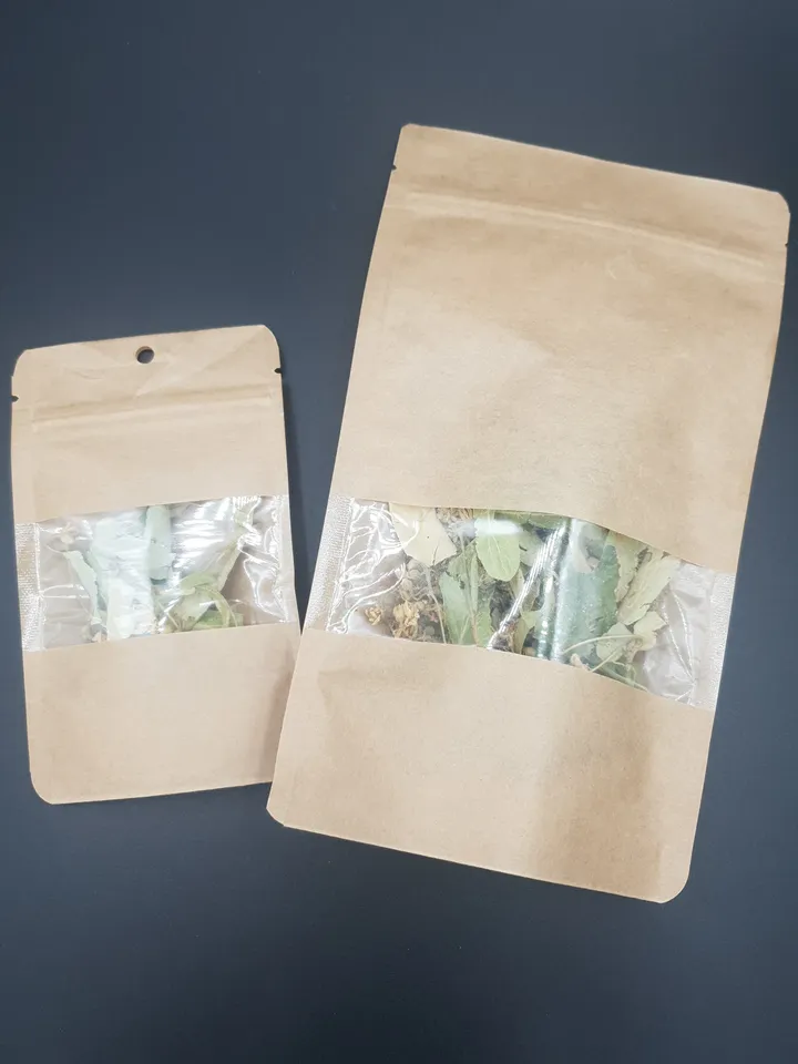 Brown Kraft Clear Window Bag STAND UP Pouch with VALVE Resealable Zipper Locked Mylar Pouch for Coffee and Food Stand up with Heat Sealable