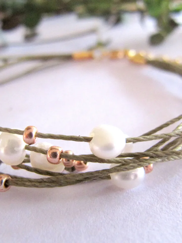 Bracelet with freshwater pearls, Boho- chic bracelets, Multi-Strang bracelet valentine Gift for women, Tiny bracelets with pearls