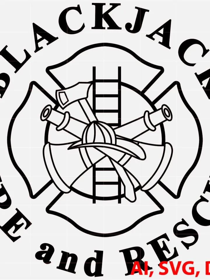 Blackjack Fire and Rescue Badge, Logo, Seal, Custom, Ai, Vector, SVG, DXF, PNG, Digital