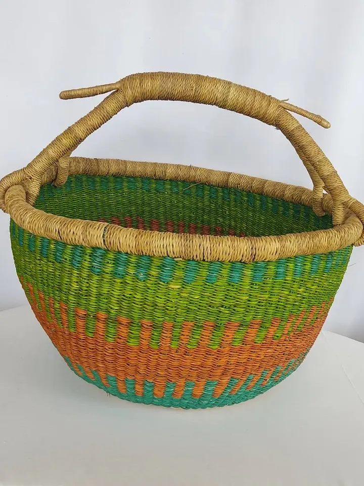 Harvest Basket, Straw Bag, Large Bolga Market Basket, Large Woven Basket, Thank you Gift Basket, Straw Tote Bag, Fruit Basket