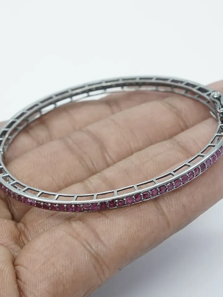 Natural Ruby Bangle, Openable Cuff Bangle, Dainty Bangle, Solid 925 Sterling Silver, Ruby Jewelry, Women Bangle, Cuff Ruby Bangle