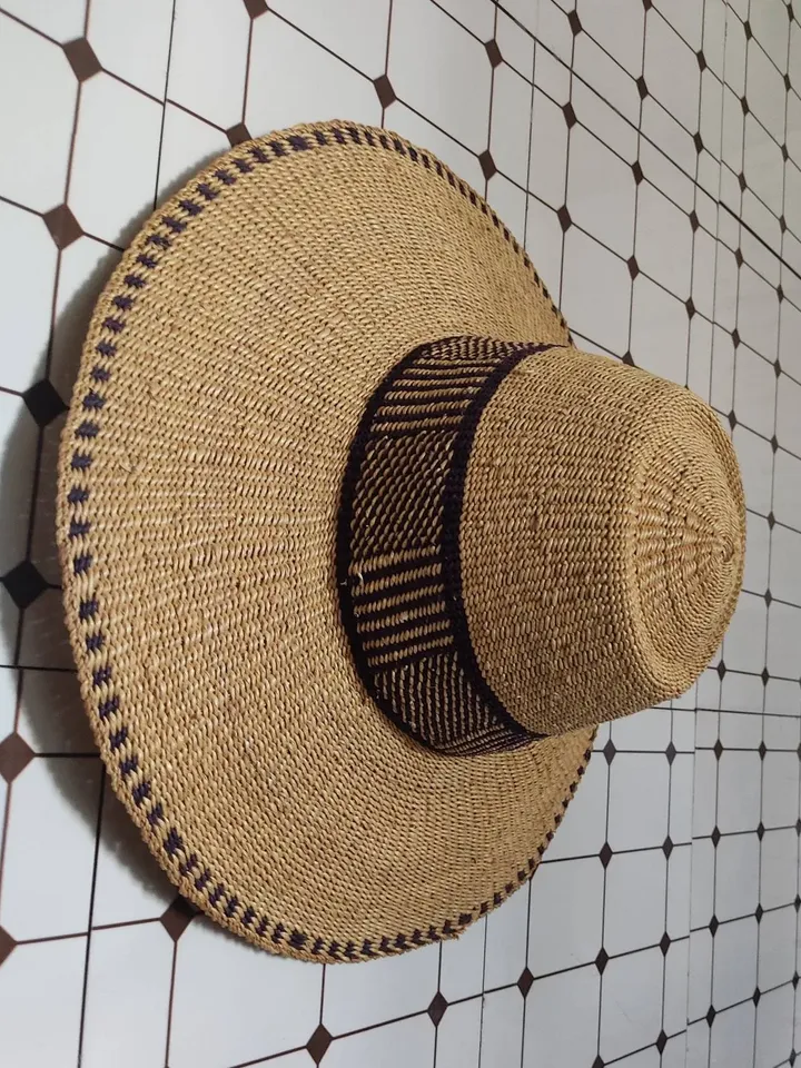 Wide brim  straw hat with leather strap | Floppy hat | Beach Hat