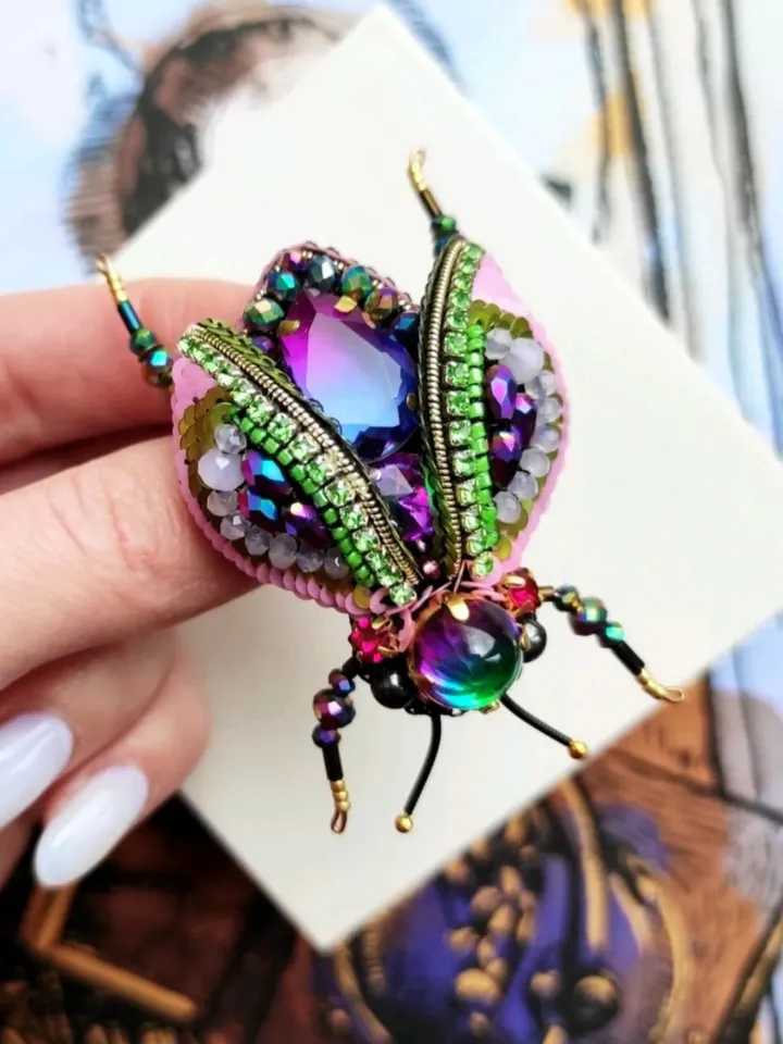 Beaded insect brooch, insect pin, mooth brooch, butterfly brooch, bug pin, bee brooch, bug brooch, insects, madam toto
