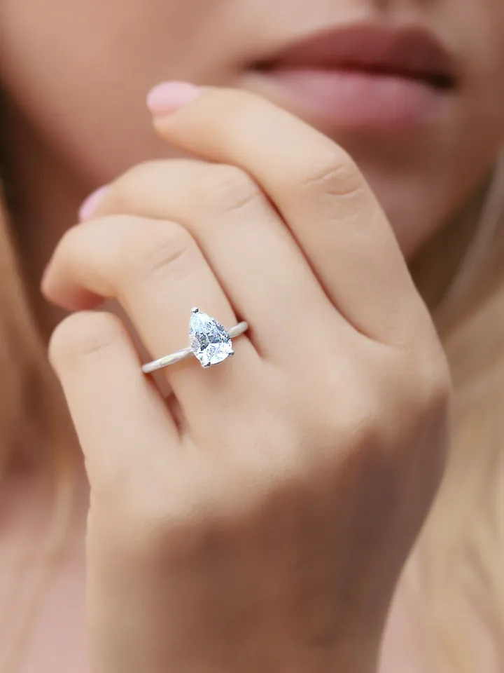 PEAR MOISSANITE RING | Pear Shaped Platinum Moissanite Diamond Ring Band | Engagement Ring Gift | Custom Wedding 2 Carat Diamond Ring