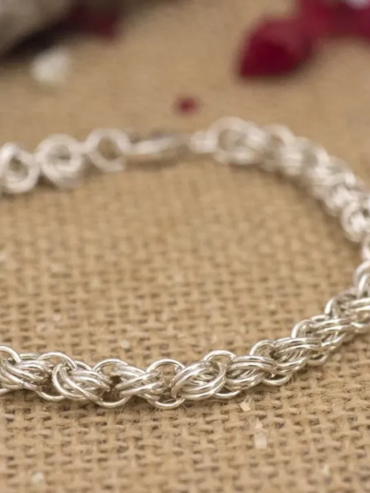 Sterling Silver Double Flower Chain Bracelet