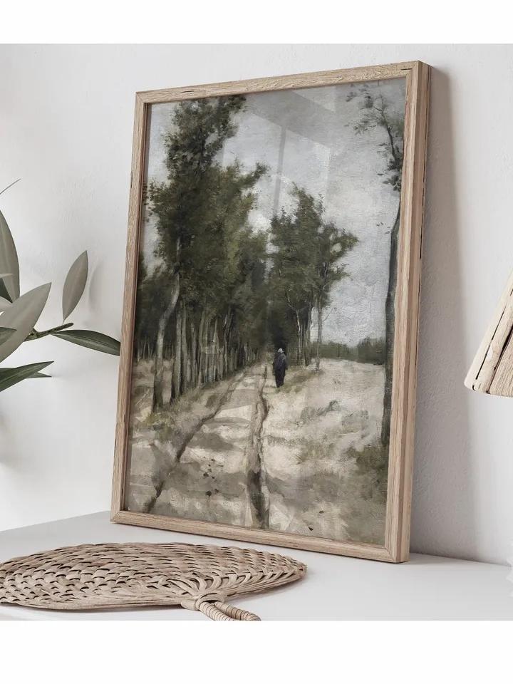 Vintage Cottage Landscape Painting, Printable Farmhouse Kitchen Wall Art, Downloadable | 381