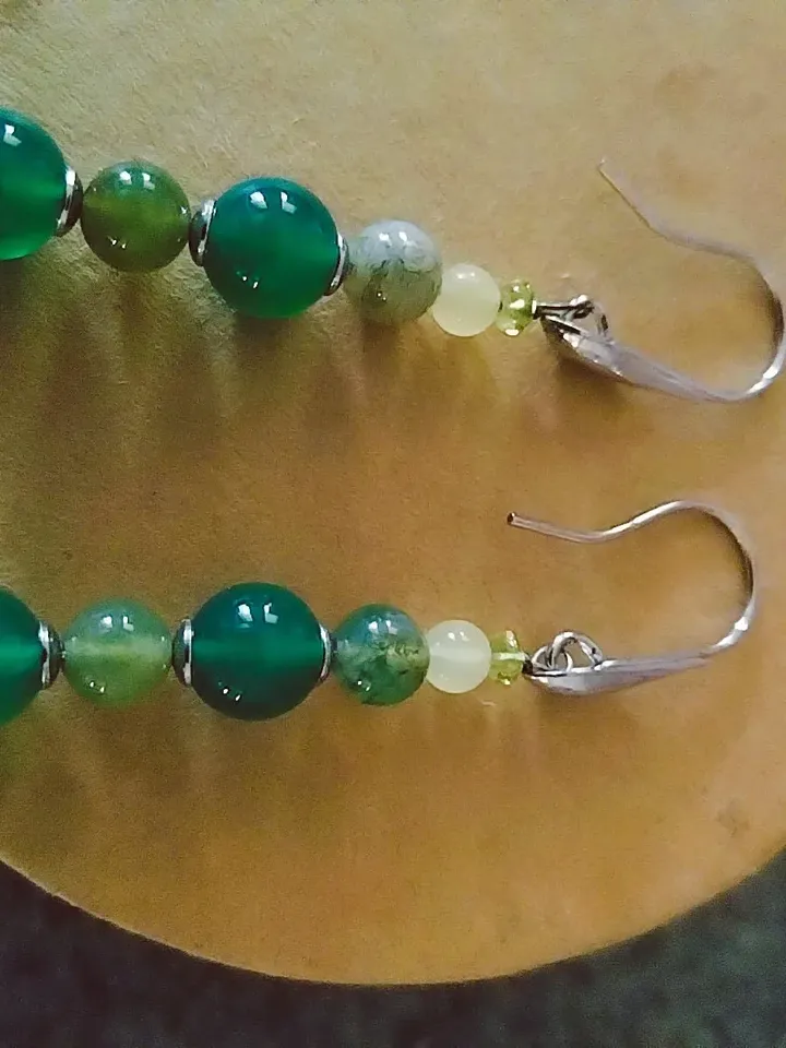 Silver sterling earrings with agate, aventurine and jade Silver sterling earrings with agate, aventurine and jade