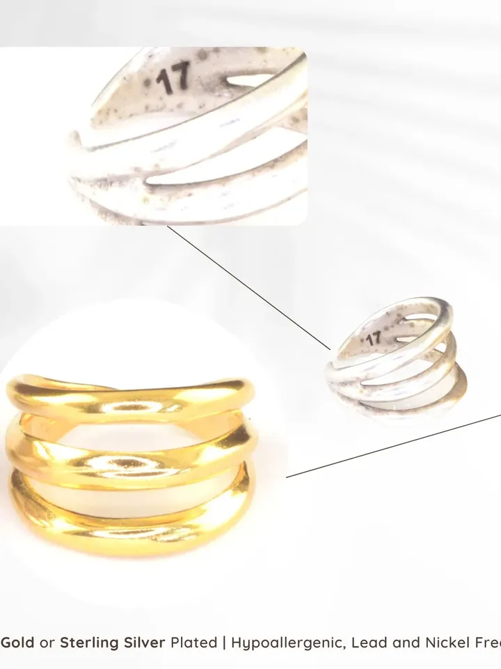 Triple Band Ring in Silver or Gold | Geometric Ring with Parallel Lines | Contemporary Jewelry for Her | Modern Ring for Mom / Sister