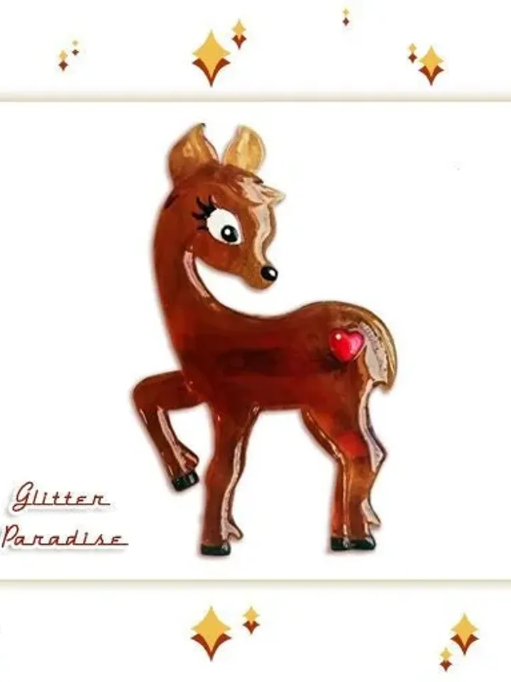 Little Sweet Peavy Deer - Brooch - Fakelite - Retro Deer - Little Deer - 50's Fawn Deer - Bambi Jewelry - Novelty Brooch - Glitter Paradise®