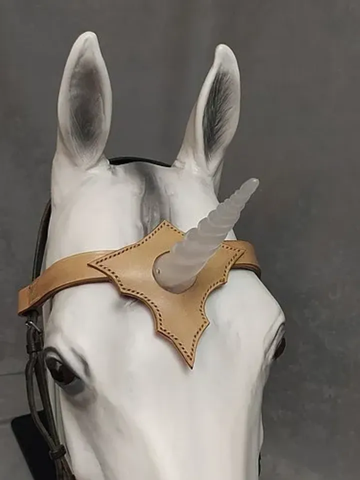 Unicorn horn Browband for horse Handmade brow band with white Light up horn.