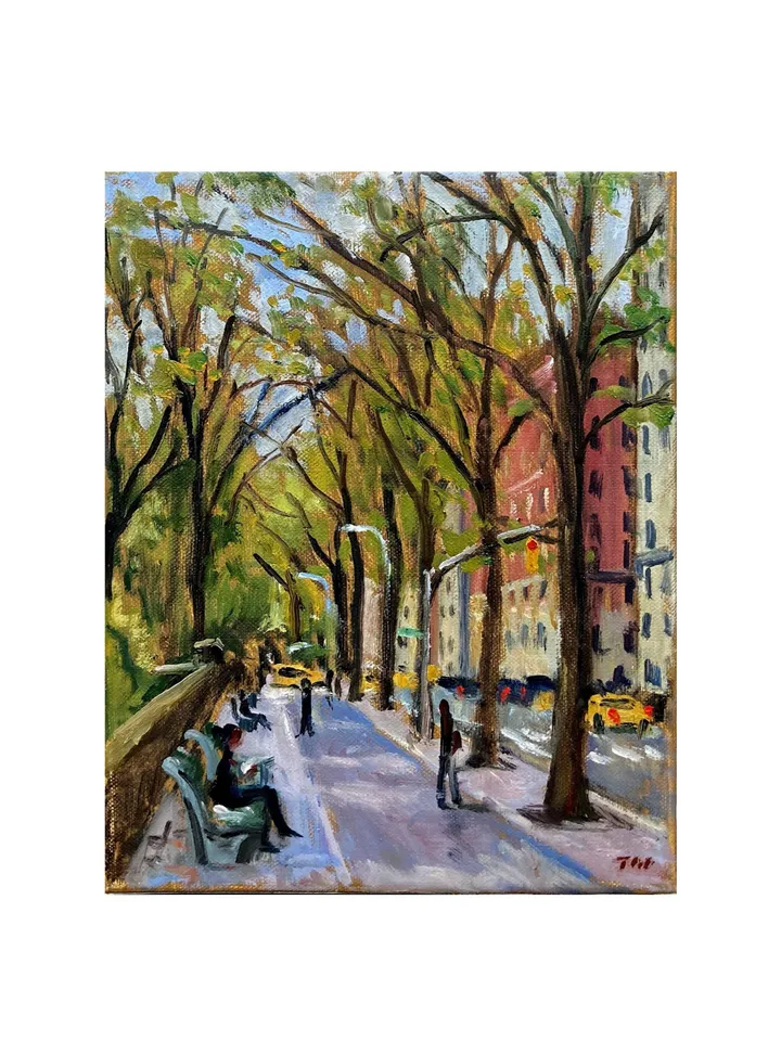 New York City Landscape Painting -Along Central Park West/NYC- 8x10 Oil on Linen, Plein Air Impressionist Cityscape, Signed Original