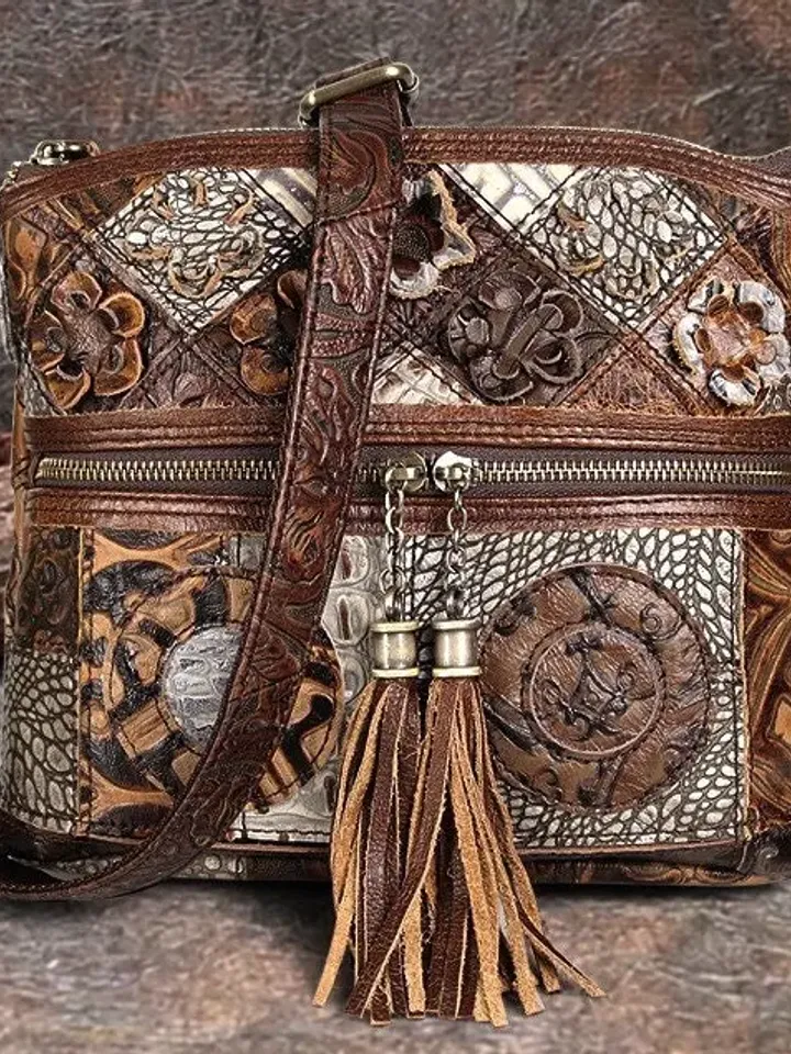 Women's Boho Bag, Bohemian Bag, Handbag, Leather Bohemian Bag, Floral Bohemian Bag, Flower Boho Bag, Handmade Handbag, Tassel Handbag