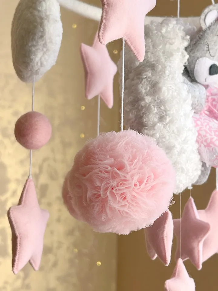 Baby mobile bear, baby girl mobile crib, baby mobile musical, bear mobile nursery