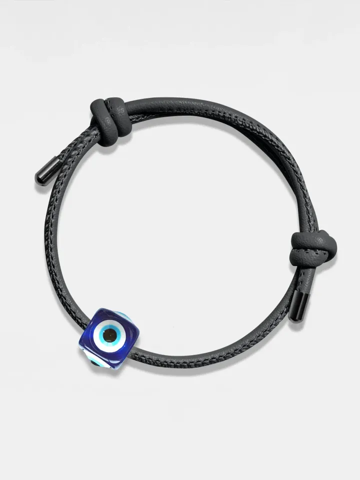 PERIMADE Blue Evil Eye Charm Bracelet • Turkish Nazar Eye Leather Bracelet • Stainless Steel Friendship Jewelry • Trendy Best Friend Gift