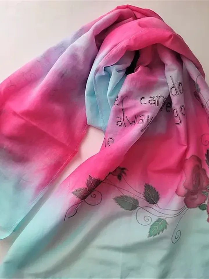 Hand painted scarf Literary scarf Quote silk scarf Silk cotton blend scarf