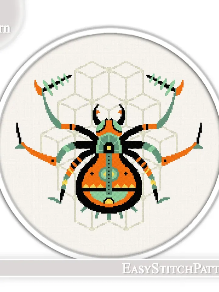 Spider cross stitch pattern. Insects cross stitch. Scandinavian cross stitch.