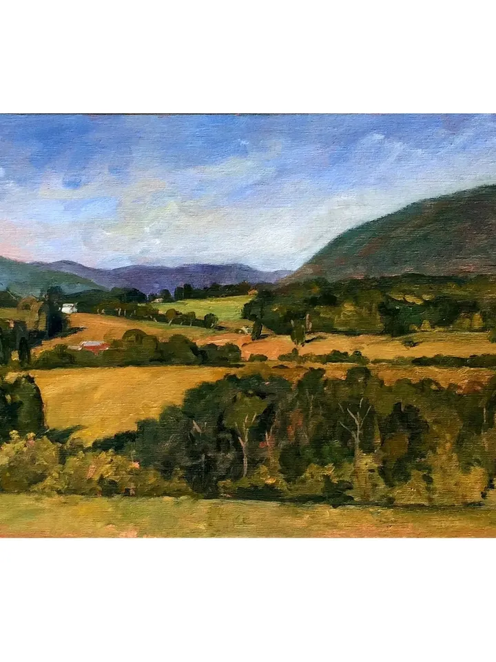 Large Original Landscape Painting - Hills and Sky/Berkshires Summer- 14x26 Oil on Linen, Plein Air Impressionism, Signed Original Fine Art