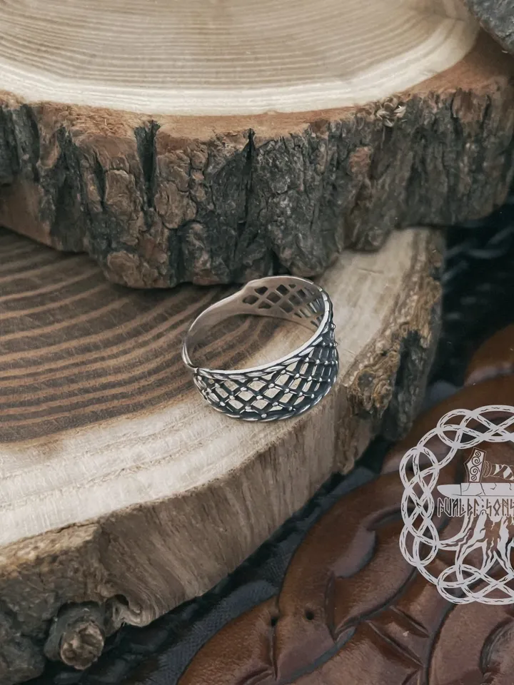 Net Ring, Mesh Ring, Net Motif Ring, Unique Net Band, Mesh Pattern Band, Weave Style Ring, Sterling Silver Ring