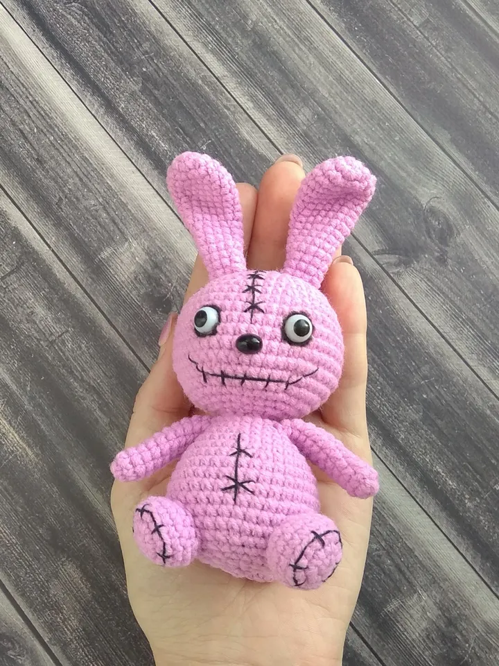 Miniature bunny Rabbit stuffed animal Spooky bunny Pastel goth decor Scary art doll Horror stuffed animal Doll handmade