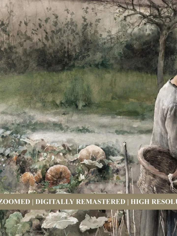 Muted Green Garden Landscape Painting, Vintage Watercolor Print, Downloadable Printable  | 399
