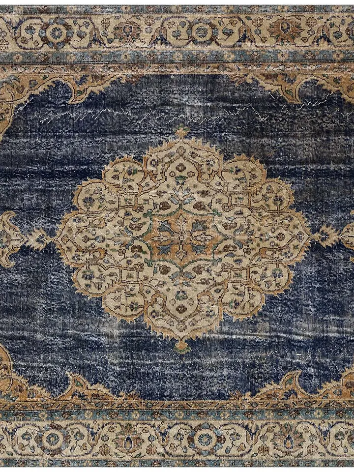 Turkish Dark Blue Brown Rug - Hand-Woven Distinctive - 6.5ft x 9.8ft - Adds Elegance & Comfort to Your Home Decor!