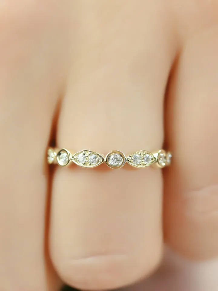 WOMEN DIAMOND RING | Diamond Wedding Ring Band | Art Deco Jewelry | Women Wedding Gift | Handmade Minimalist 14k Solid Gold Ring Band