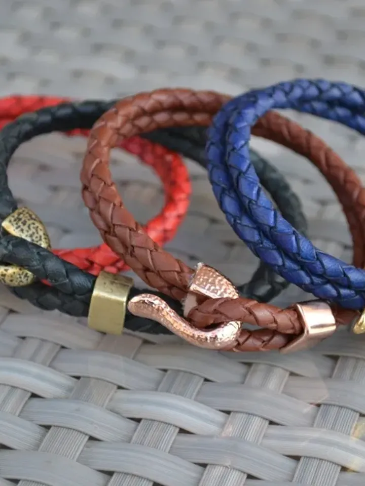 Casual Braided Leather Bracelet Mens Bronze Jewelry, Fathers Day Gift for Him Dad Boyfriend Husband Groom, Minimal Unique Dainty Everyday