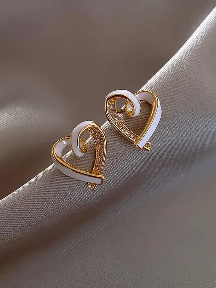 Gold Plated Heart Shape Stud Earrings, Heart Shaped Studs, Heart Stud Earrings Gold, Gold Heart Shape Earrings, Gold Heart Earrings