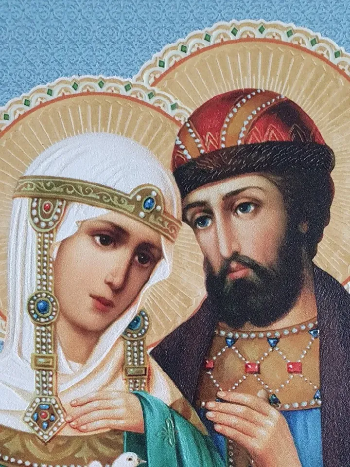 Saints Peter and Fevronia of Murom patrons of marriage orthodox wooden icon 6.2x5" free shipping