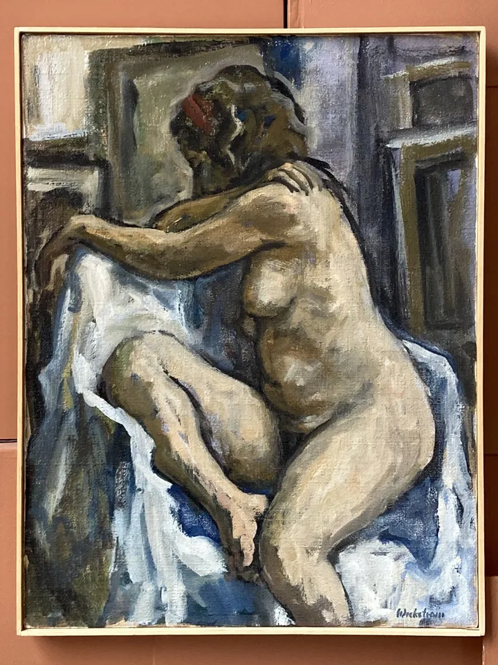 Large Figure Painting -Female Nude/Twist- 22x28 Oil on Canvas, Realist Figure Painting, Signed Original Fine Art