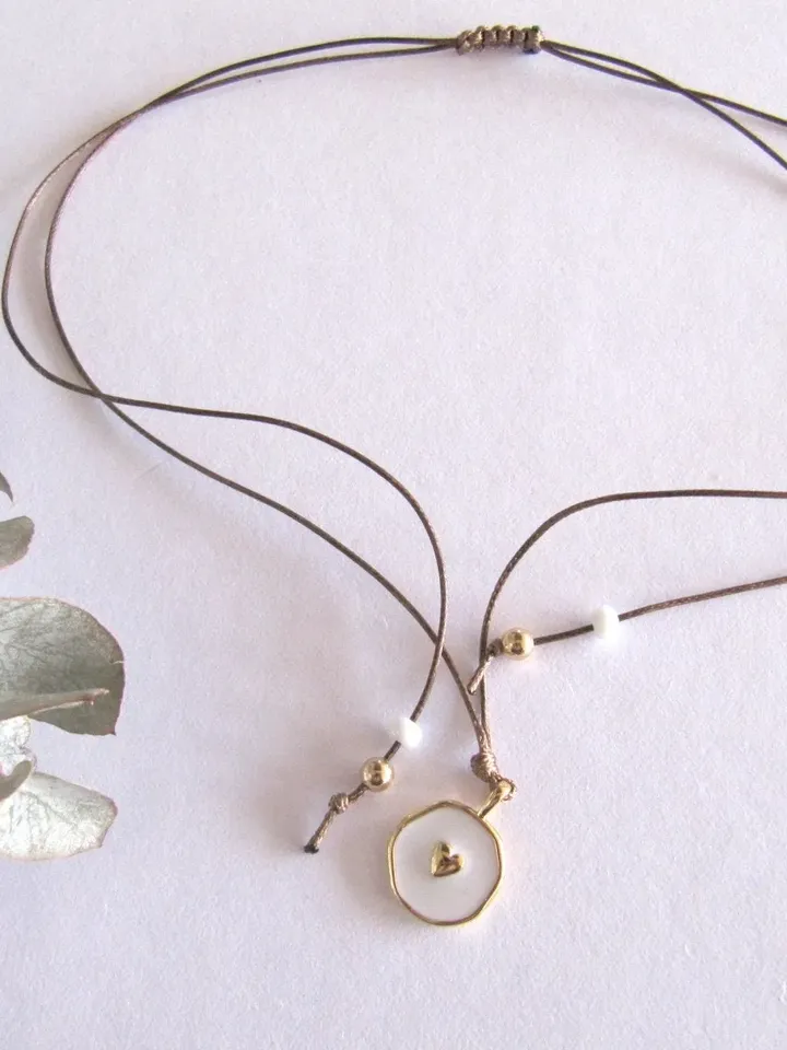 Chain white enamel with heart - gold plated necklace, love, happiness, friendship chain boho, Christmas gift women