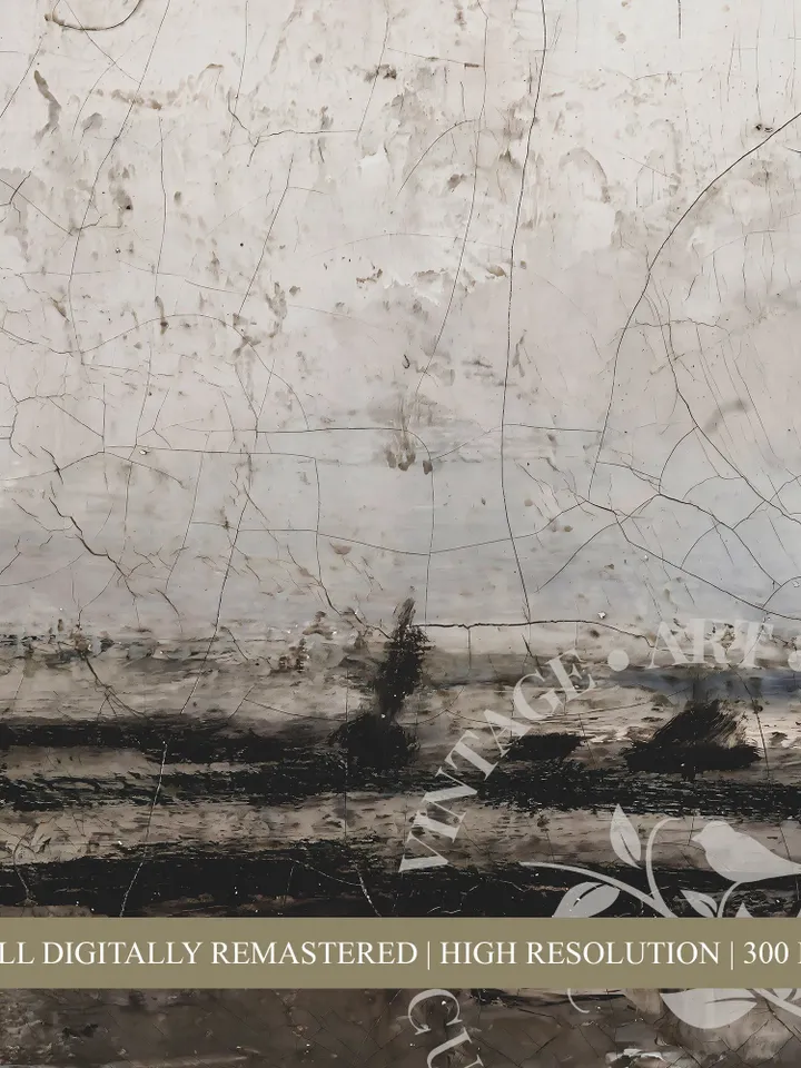 Vintage Abstract Beach Art Print, Lrge Moody Coastal Antique Oil Painting, Printable Wall Decor Digital Downloadable | 322