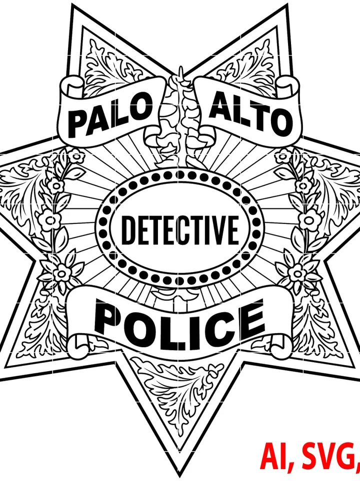Palo Alto Detective Police Badge, Logo, Seal, Custom, Ai, Vector, SVG, DXF, PNG, Digital