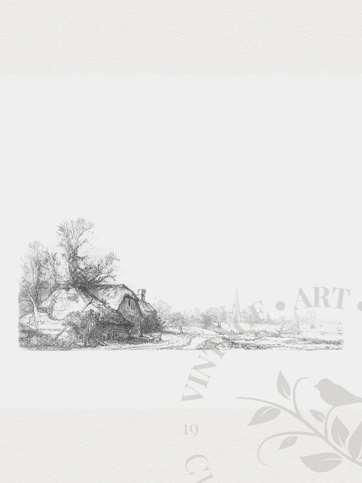 House English Cottage Sketch Vintage Print, Minimalist Landscape PRINTABLE Artwork, Digital Wall Decor | 192