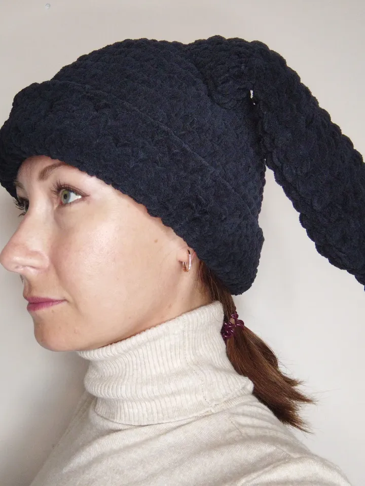Black bunny hat. J-Hope hat with bunny ears. Fluffy bunny beanie crochet. Plush bunny beanie hand knit.