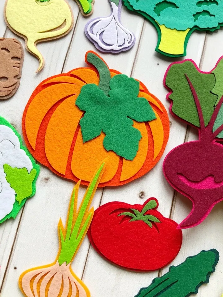 VEGETABLES set, Laser cut parts, Felt board pattern, Felt needlework set, Felt set, MONTESSORI TOYS, Quiet book