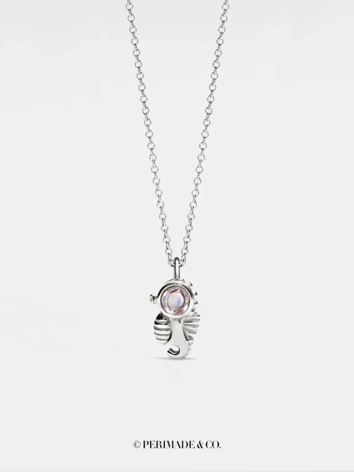PERIMADE Seahorse Photo Projection Necklace • Customized Picture Inside Pendant • Minimalist Pet Memorial Jewelry • Trendy Best Friend Gift